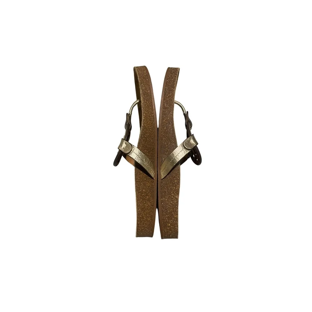 Tory Burch Miller Cloud Metallic Gold Logo Thong Sandals Size 8.5